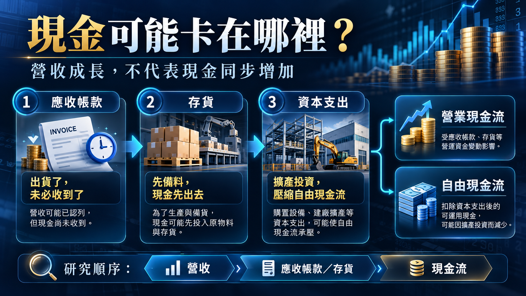 營收成長卻不等於現金增加：應收帳款、存貨、資本支出與營業及自由現金流的研究流程