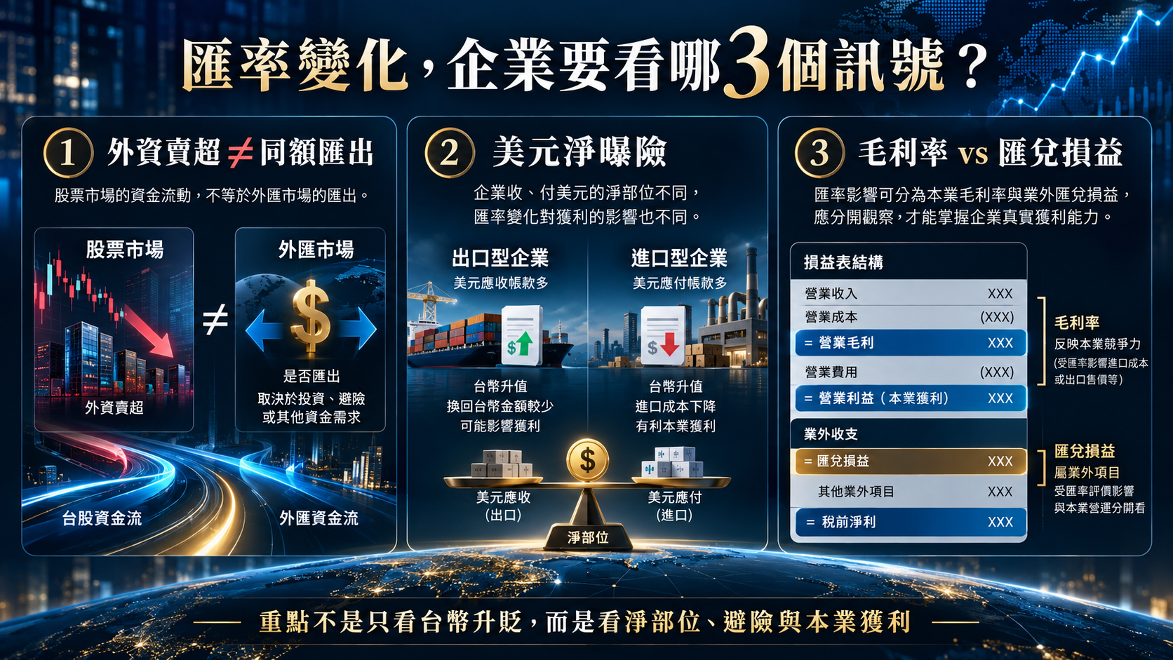 新台幣匯率變化研究3個訊號：外資賣超不等於同額匯出、企業美元淨曝險與毛利率及匯兌損益的差異