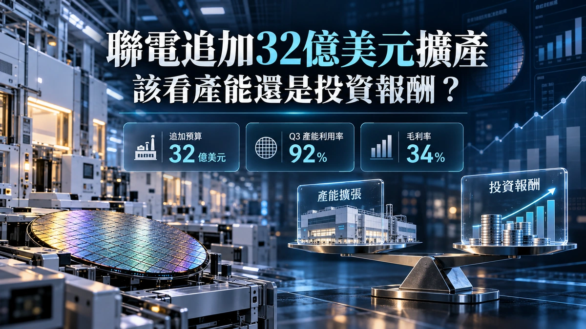 聯電追加32億美元擴產，圖示2026年第三季產能利用率92%、毛利率34%與產能投資報酬研究