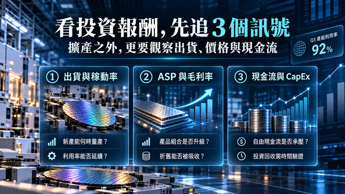 聯電擴產的三個研究訊號,包括出貨與稼動率、ASP與毛利率,以及現金流與資本支出