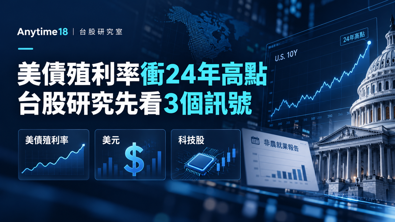美債殖利率衝24年高點，台股研究先看3個訊號